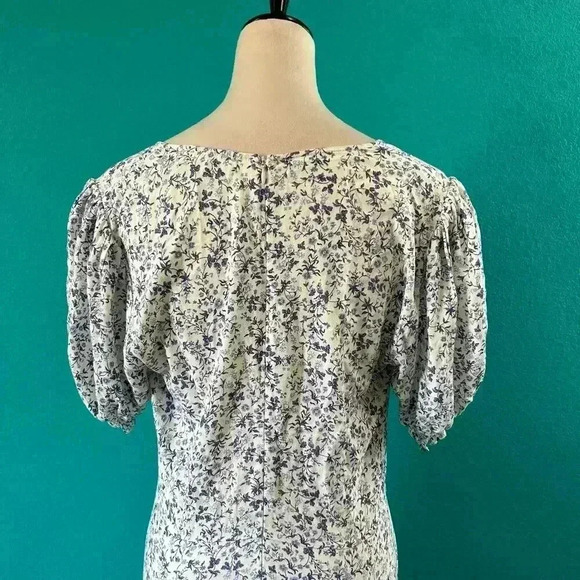 Reformation Trisha - Johanna Print Tea Dress Blue White Floral Gathered Midi 8 - Picture 5 of 7